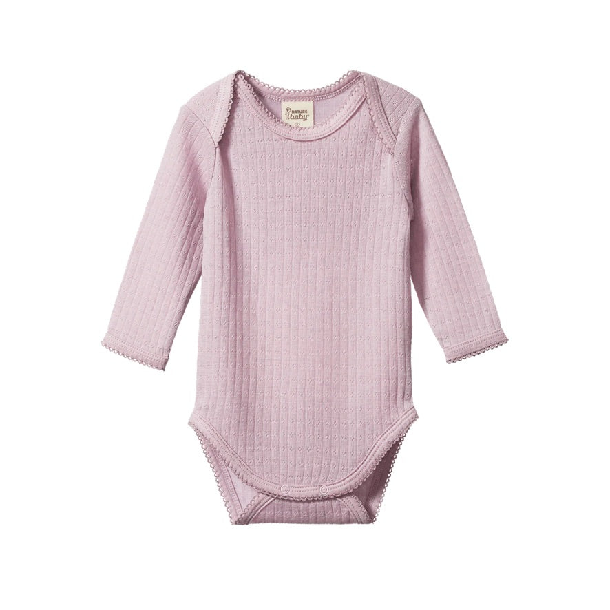 Merino Pointelle Long Sleeve Bodysuit - Lilac