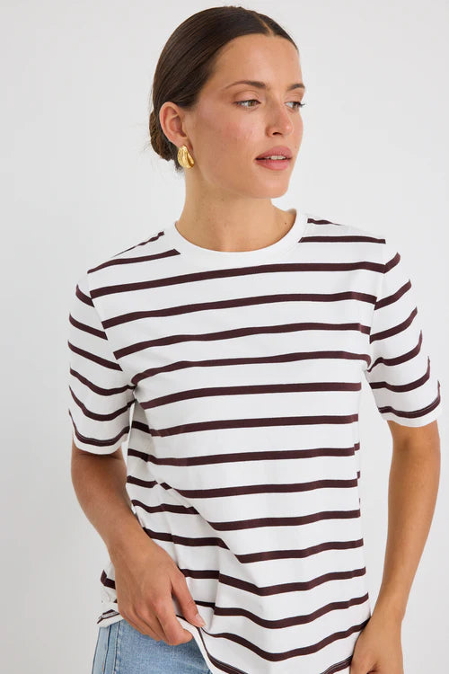 Binding Chocolate & White Stripe Boxy Fit Tee
