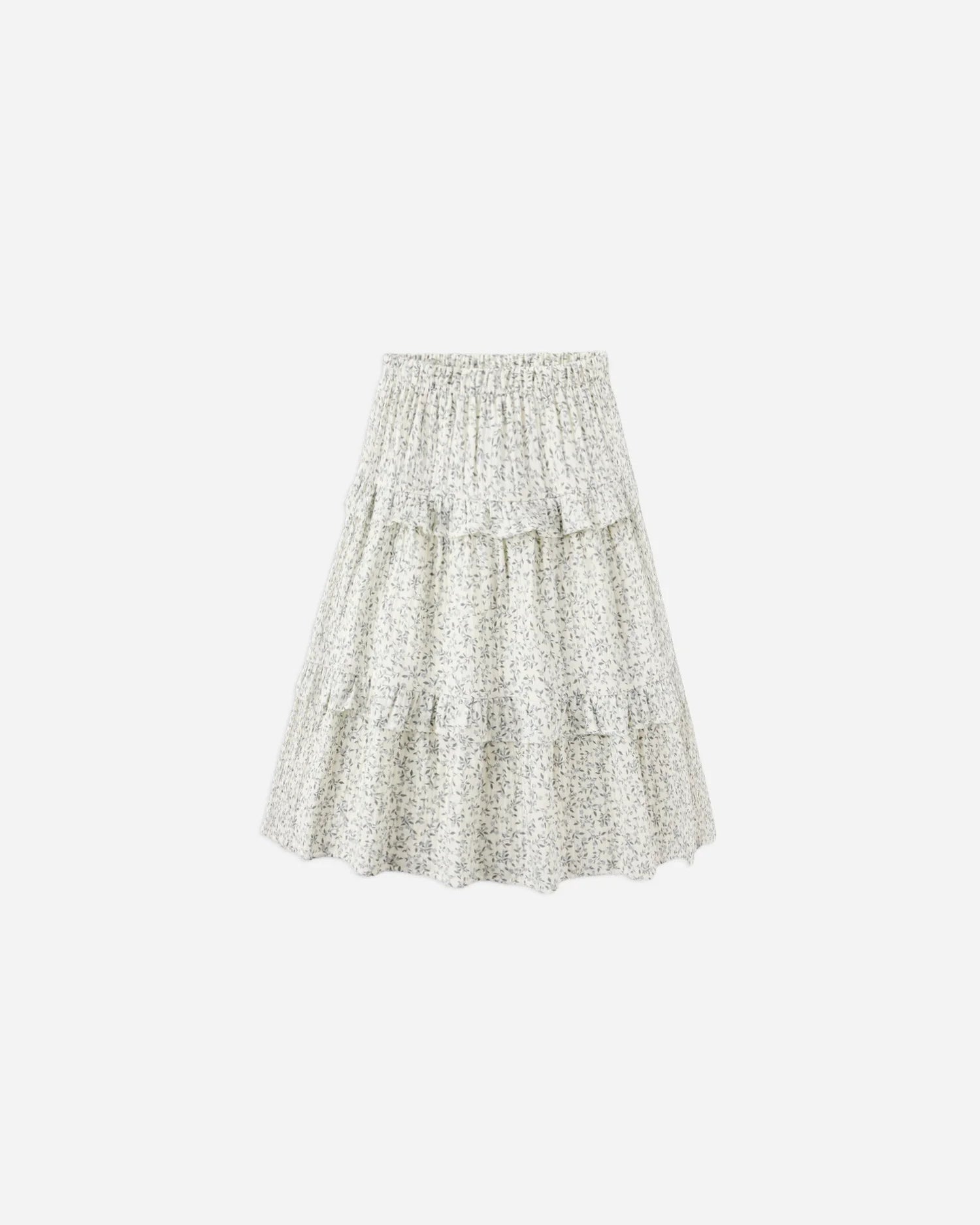 Ruffle Tiered Midi Skirt || Blue Floral