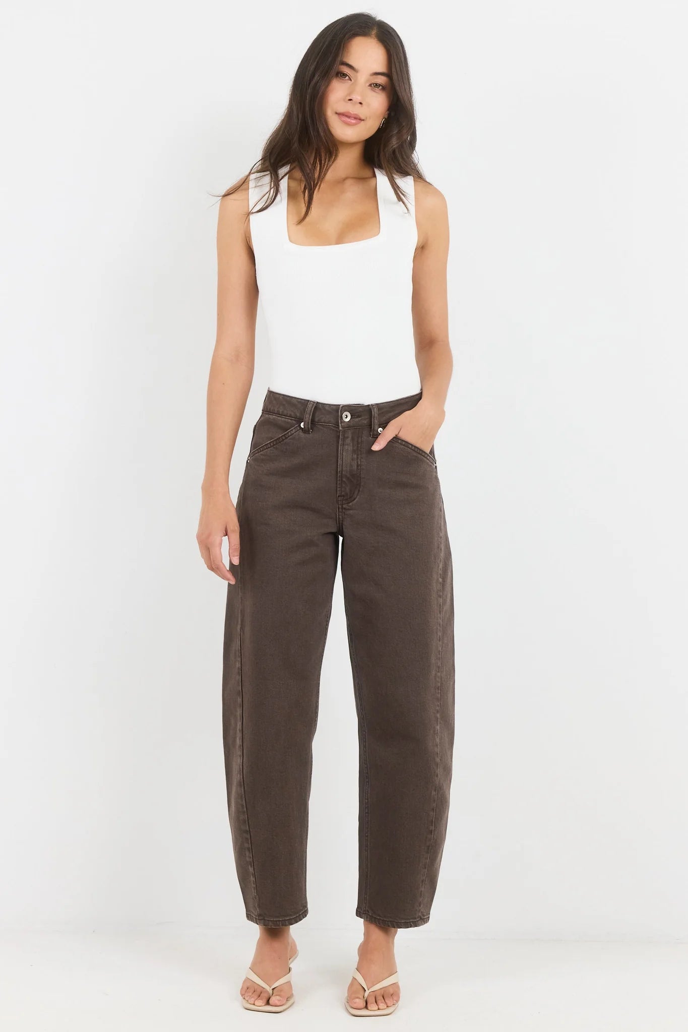 Idolise Mocha Stretch Soft Barrel Jeans