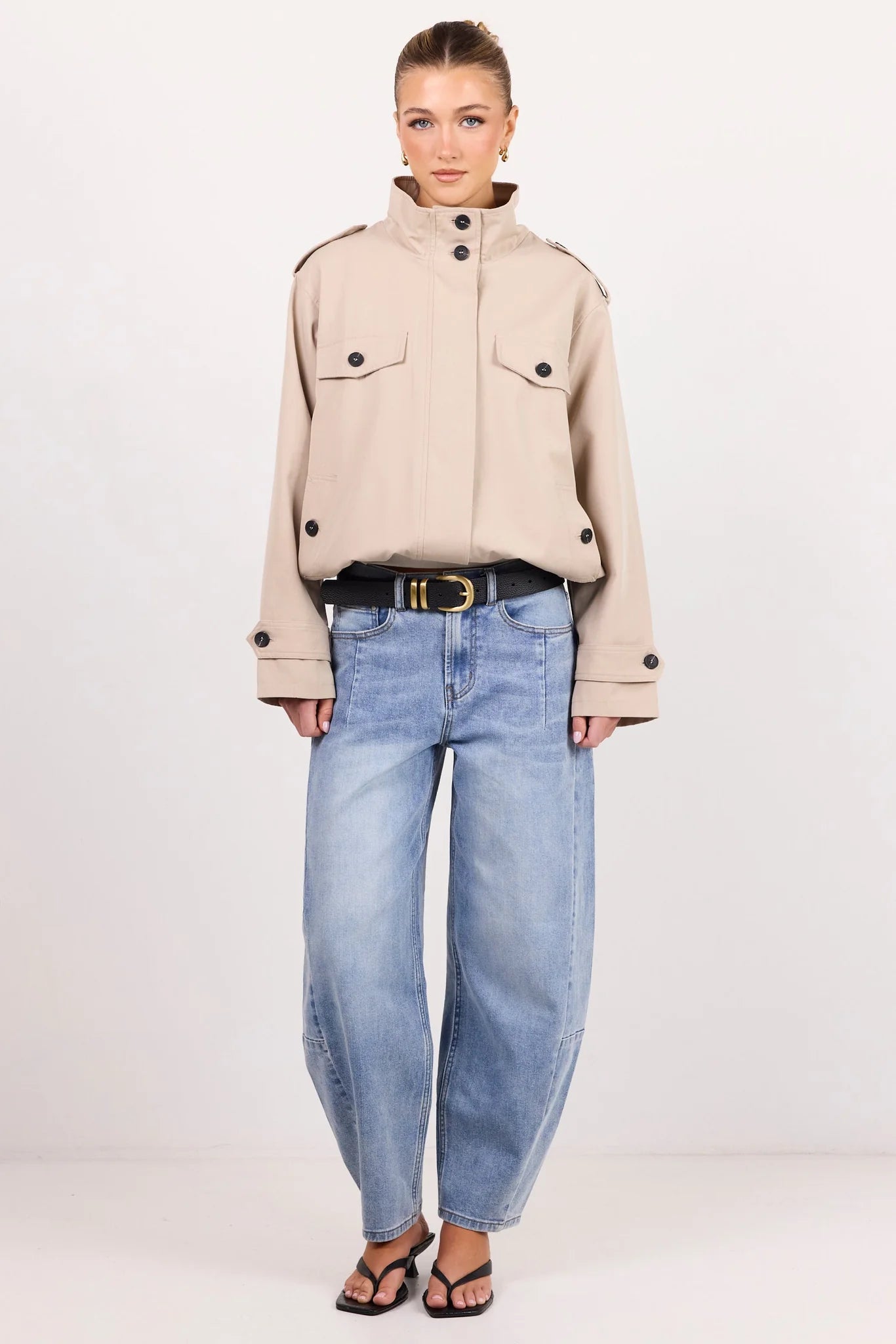 Squad Taupe Funnel Neck Trench Jacket