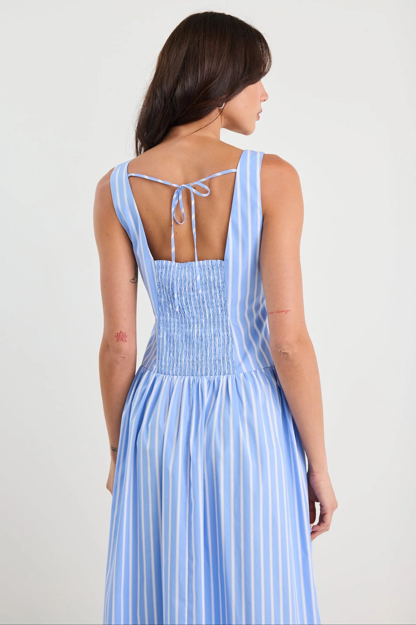 Gilded Blue Stripe Sleeveless Square Neck Maxi Dress