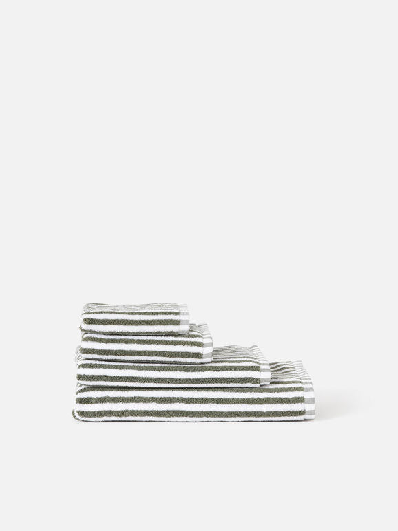 Wide Stripe Cotton Bath Towel Range - Olive/White