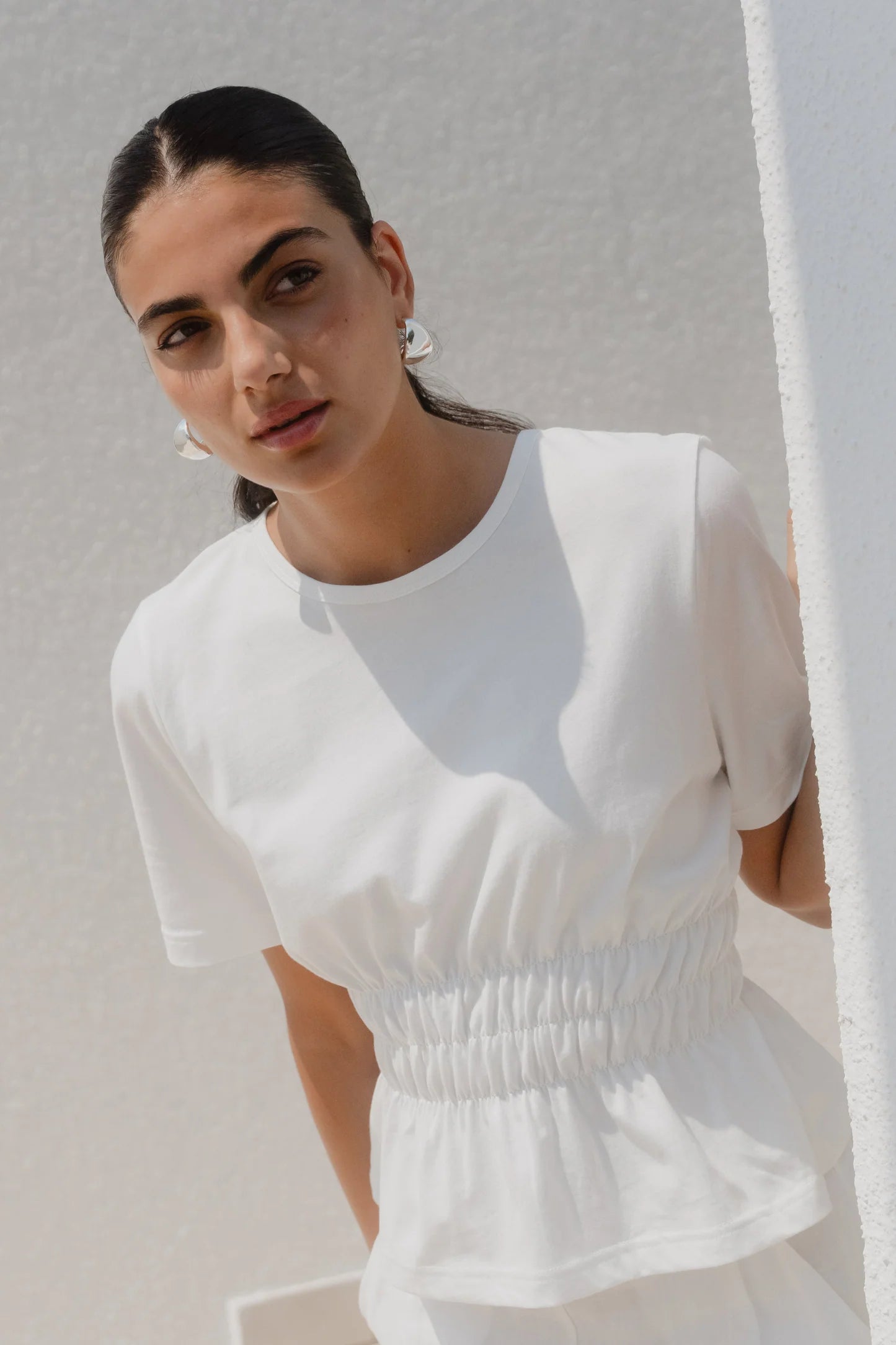 Svelte Ivory Shirred Detail SS Tee