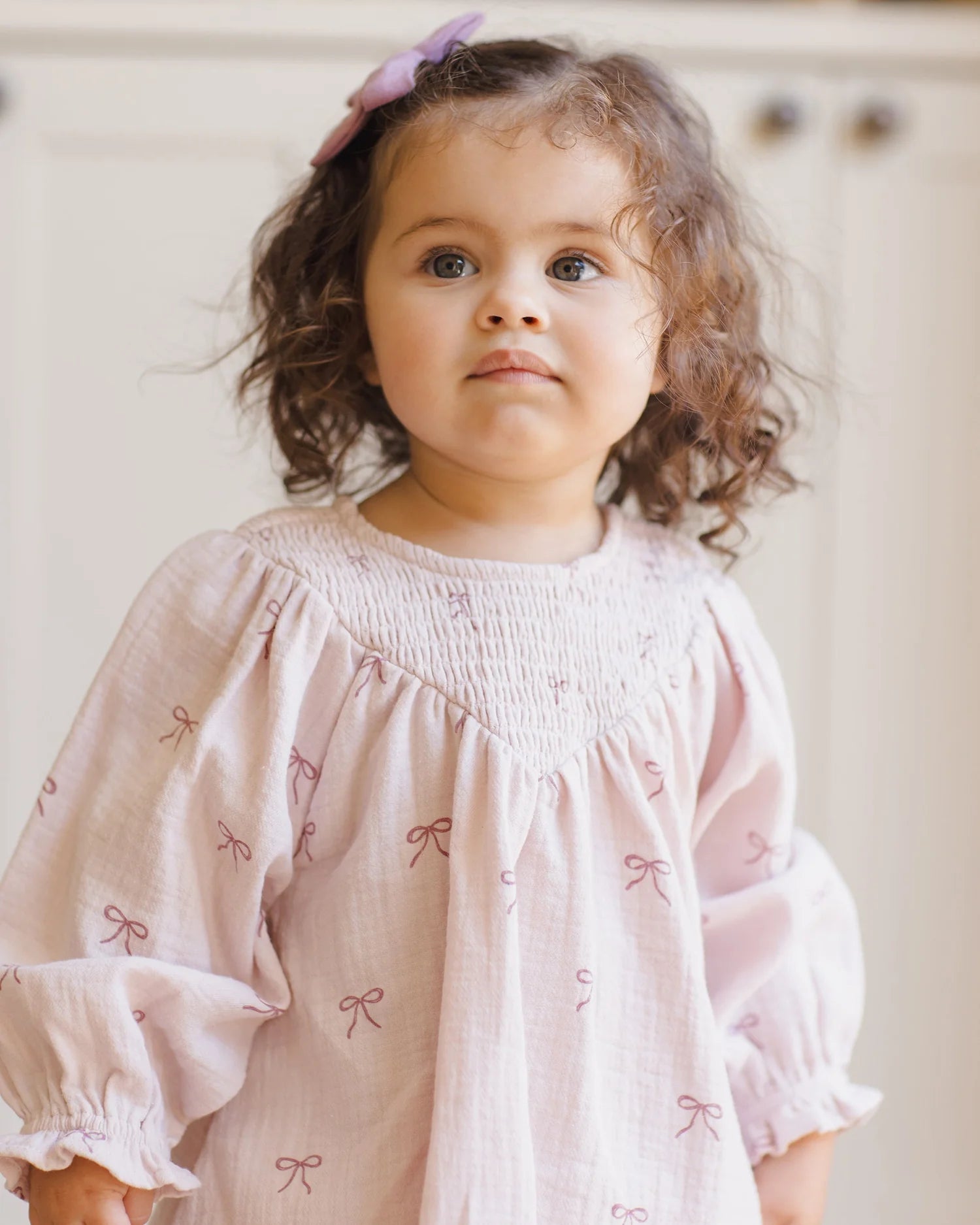 Smocked V dress - Lilac bows
