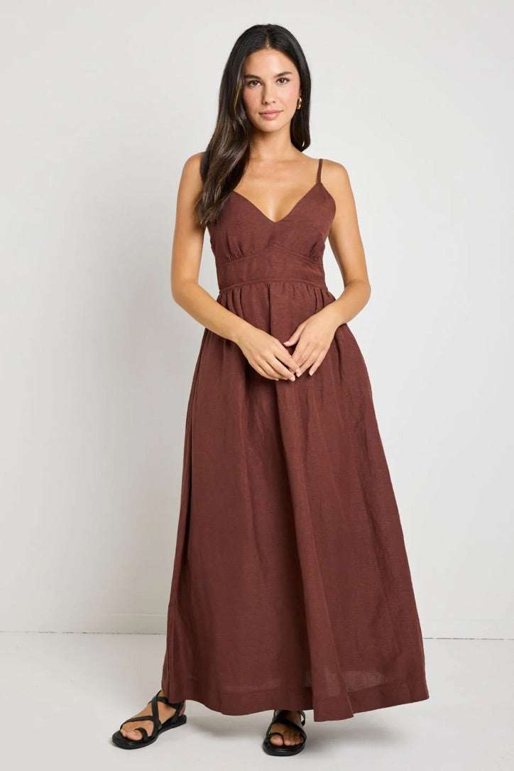 Heat Chocolate Strappy Tie Back Maxi Dress