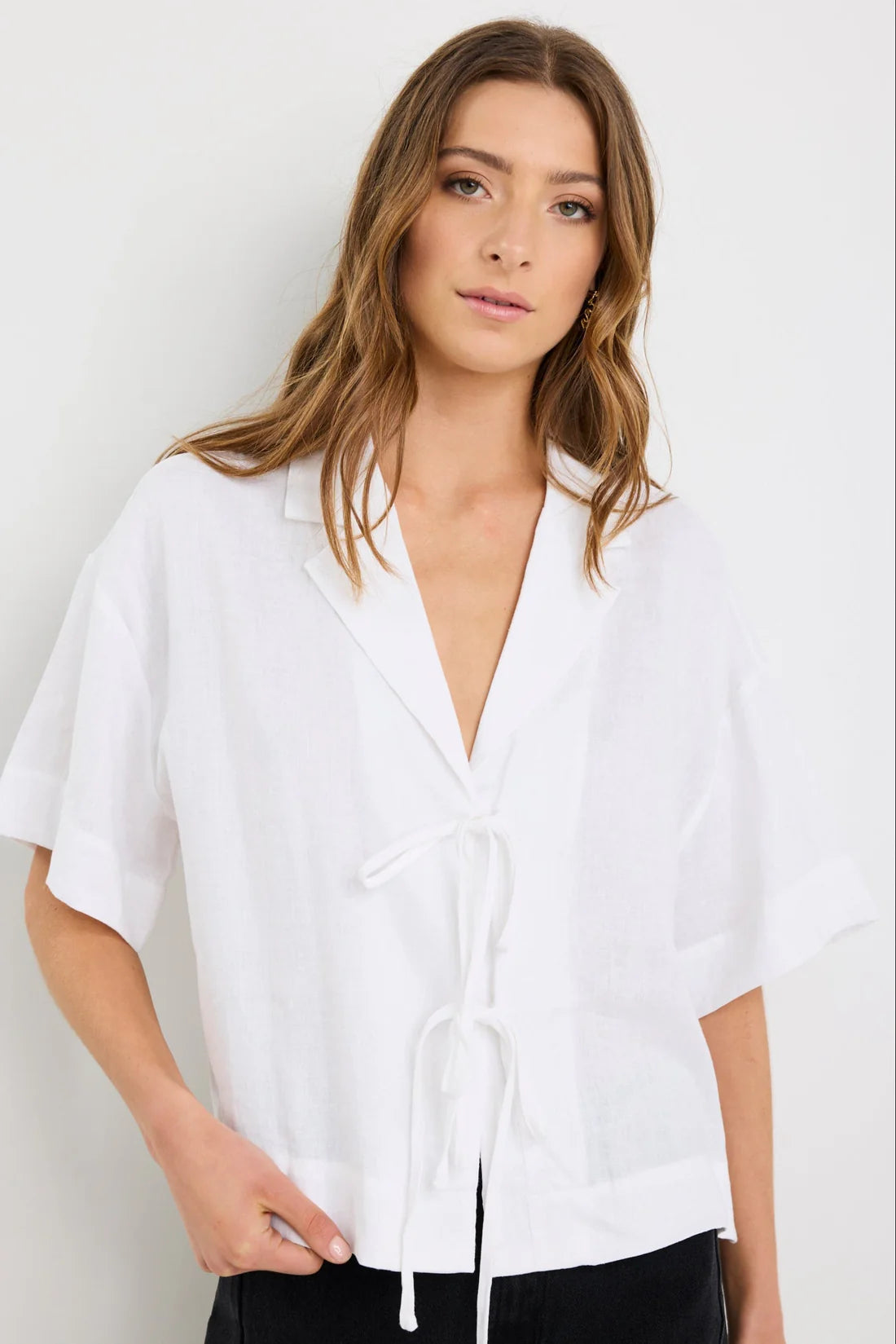 Fasting Ivory Linen Tie Front Shirt