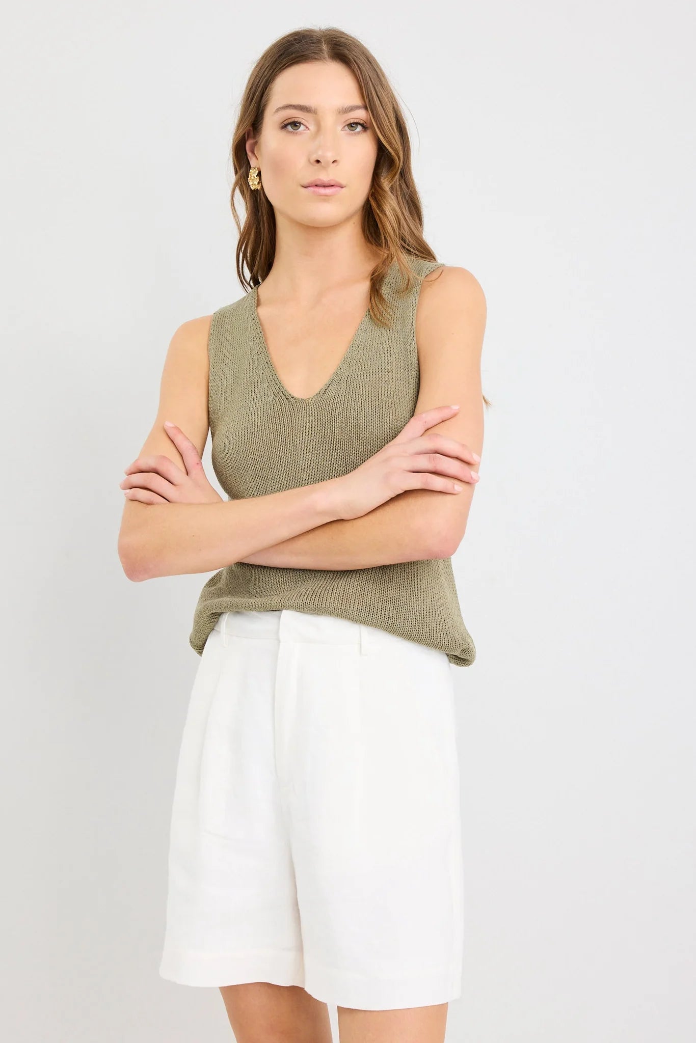 Literal Ivory Linen Pleat Front Shorts