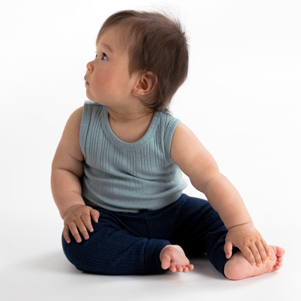 Woolbabe Organic Cotton/Merino Singletsuit - Tide Marl