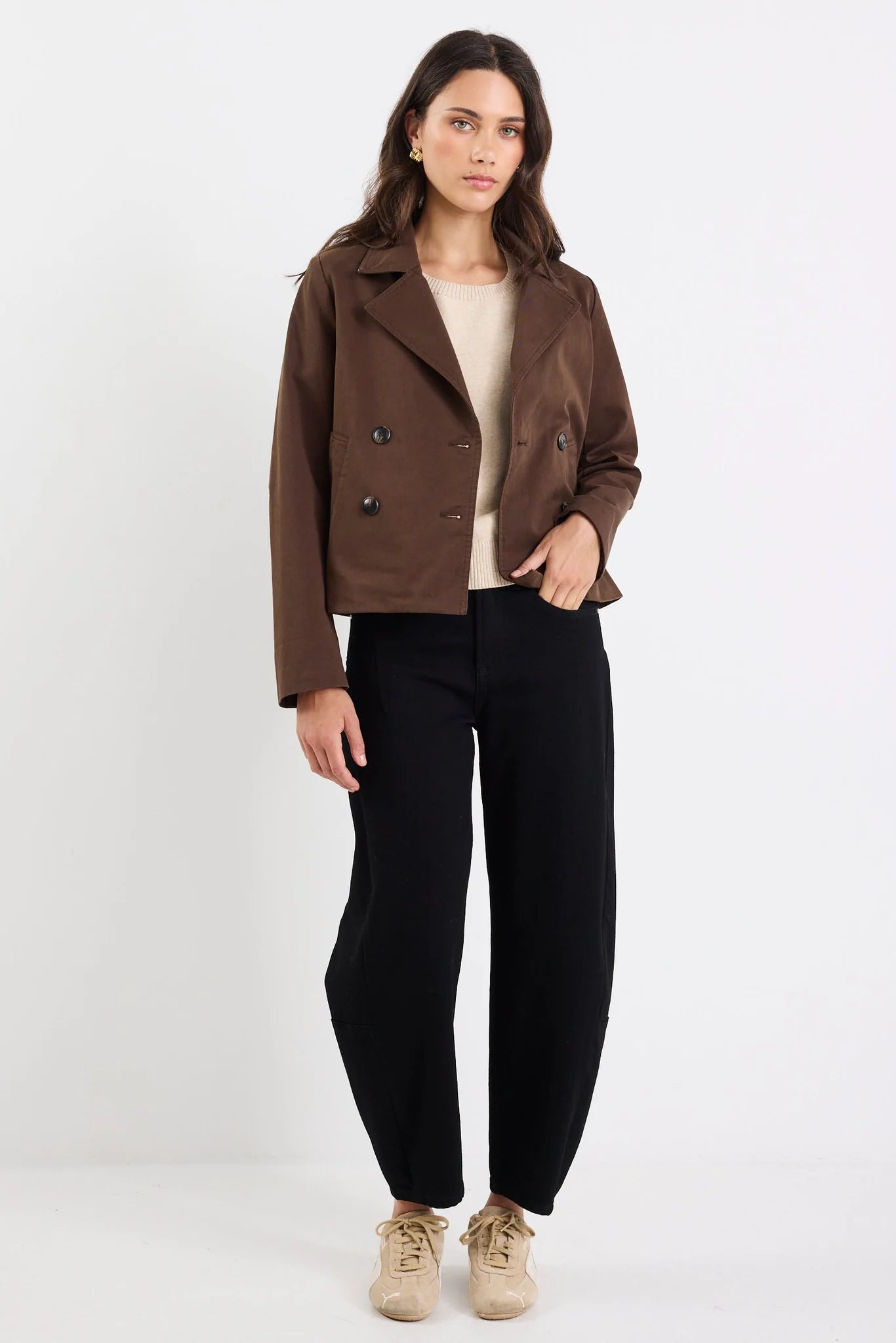 Pathway Chocolate Cropped Trench Jacket