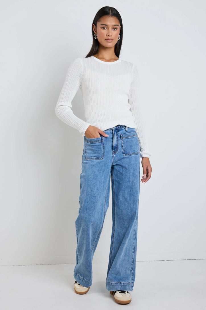 Zoey High Rise Wide Leg Pocket Jean - Signature Blue