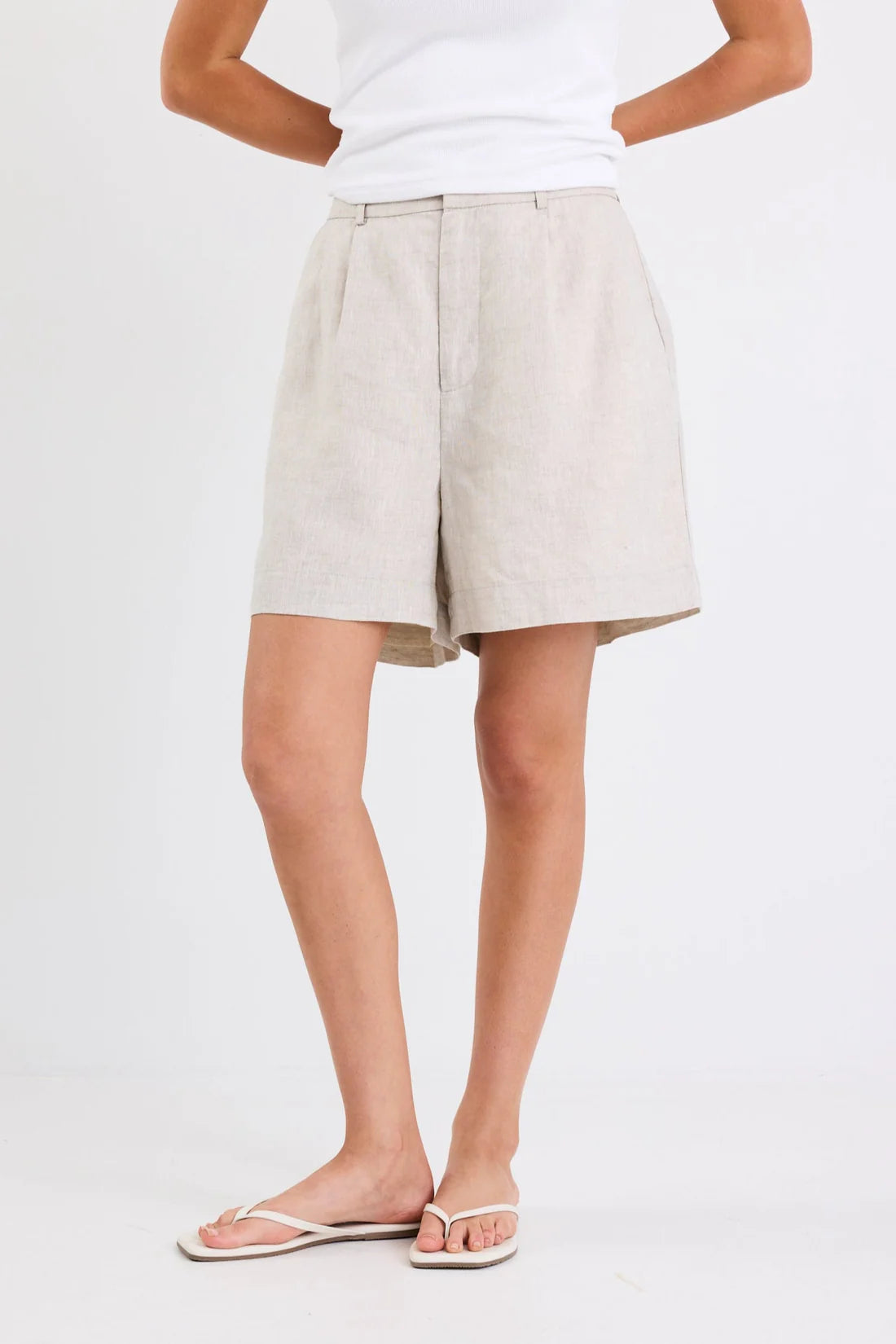 Literal Natural Linen Pleat Front Shorts