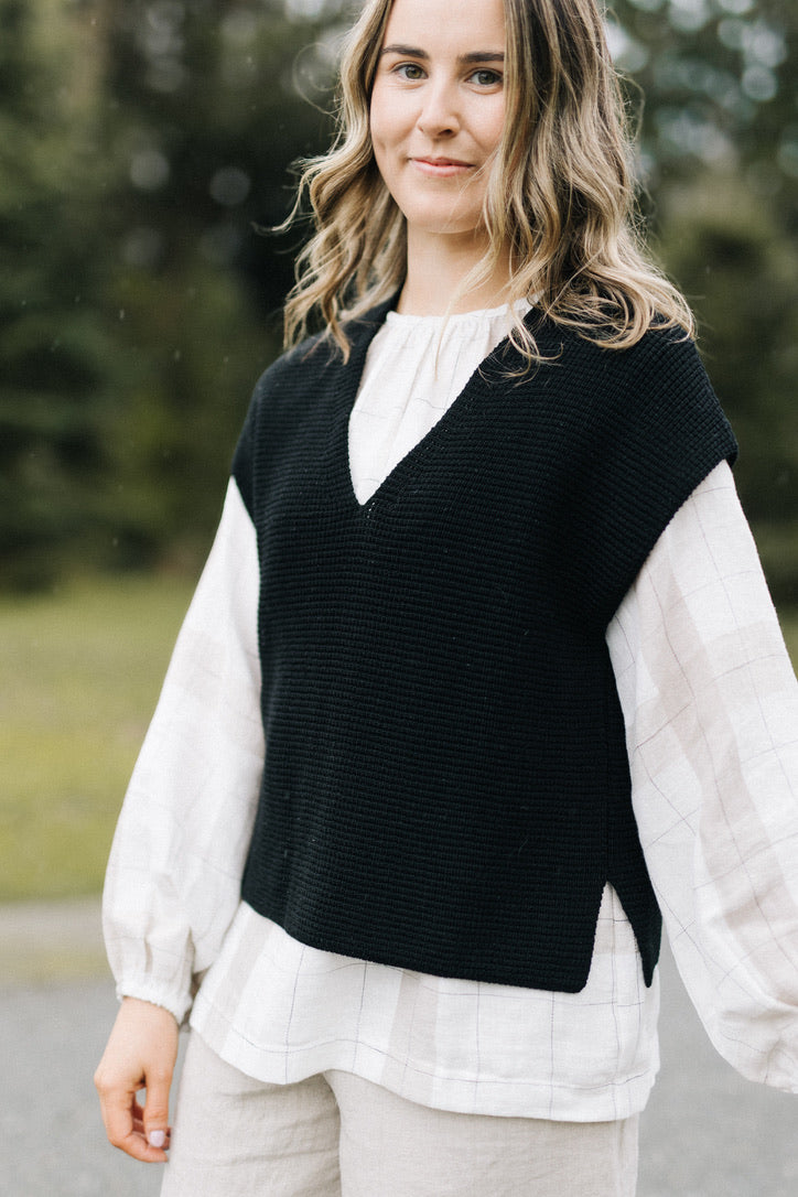 Waffle vest 100% merino - Black