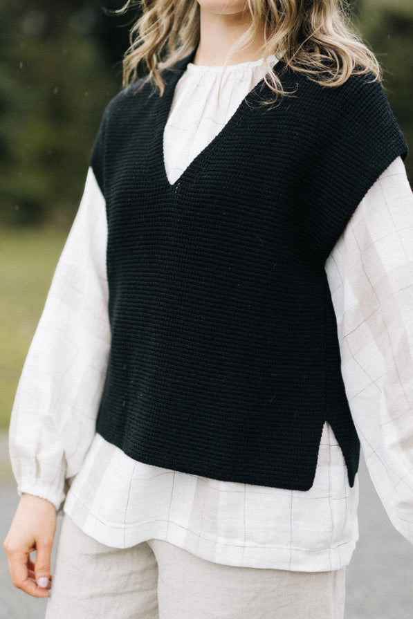 Waffle vest 100% merino - Black