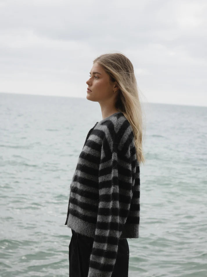 Alpaca Blend Cardigan - Graphite stripe