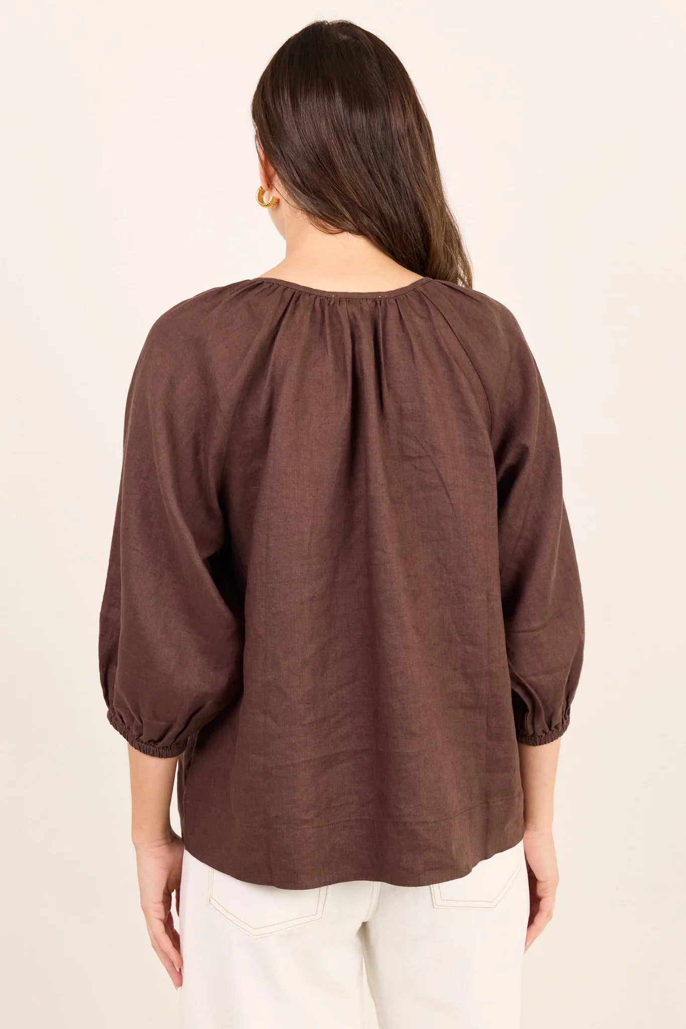 Revolutionary Dark Chocolate Linen Relaxed LS Top