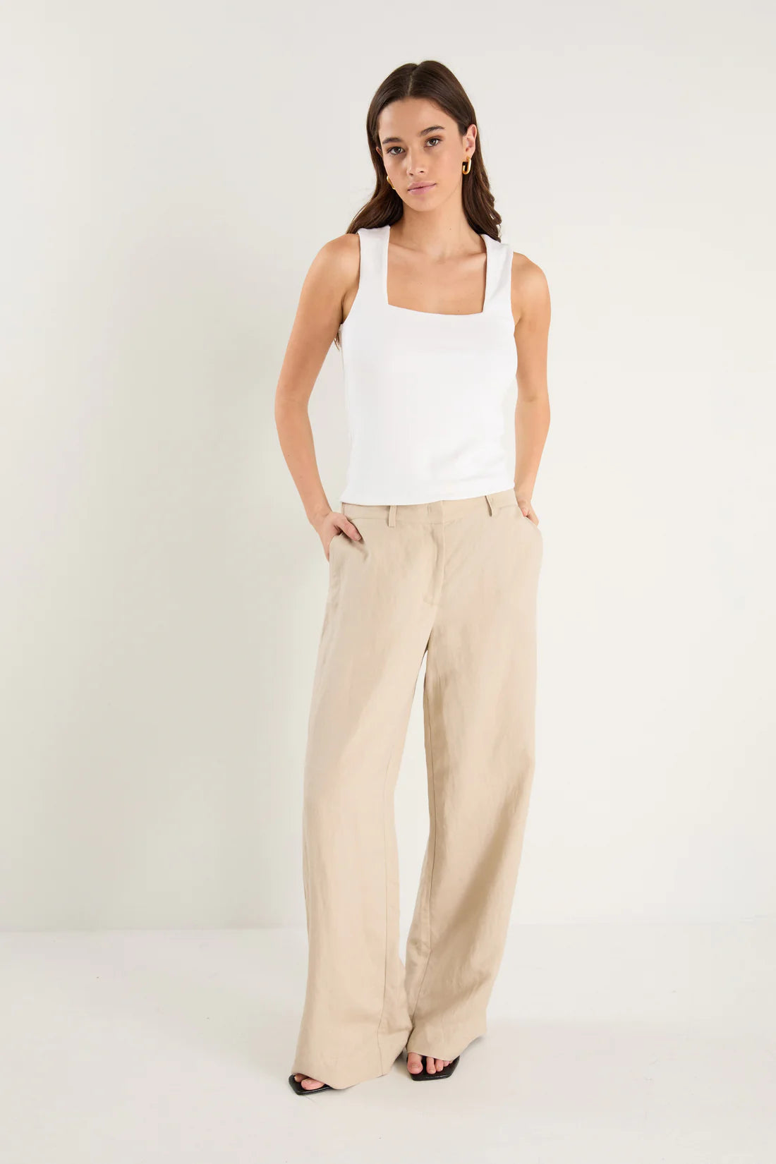 Shelter Linen Viscose Flat Front Wide Pants - Oat