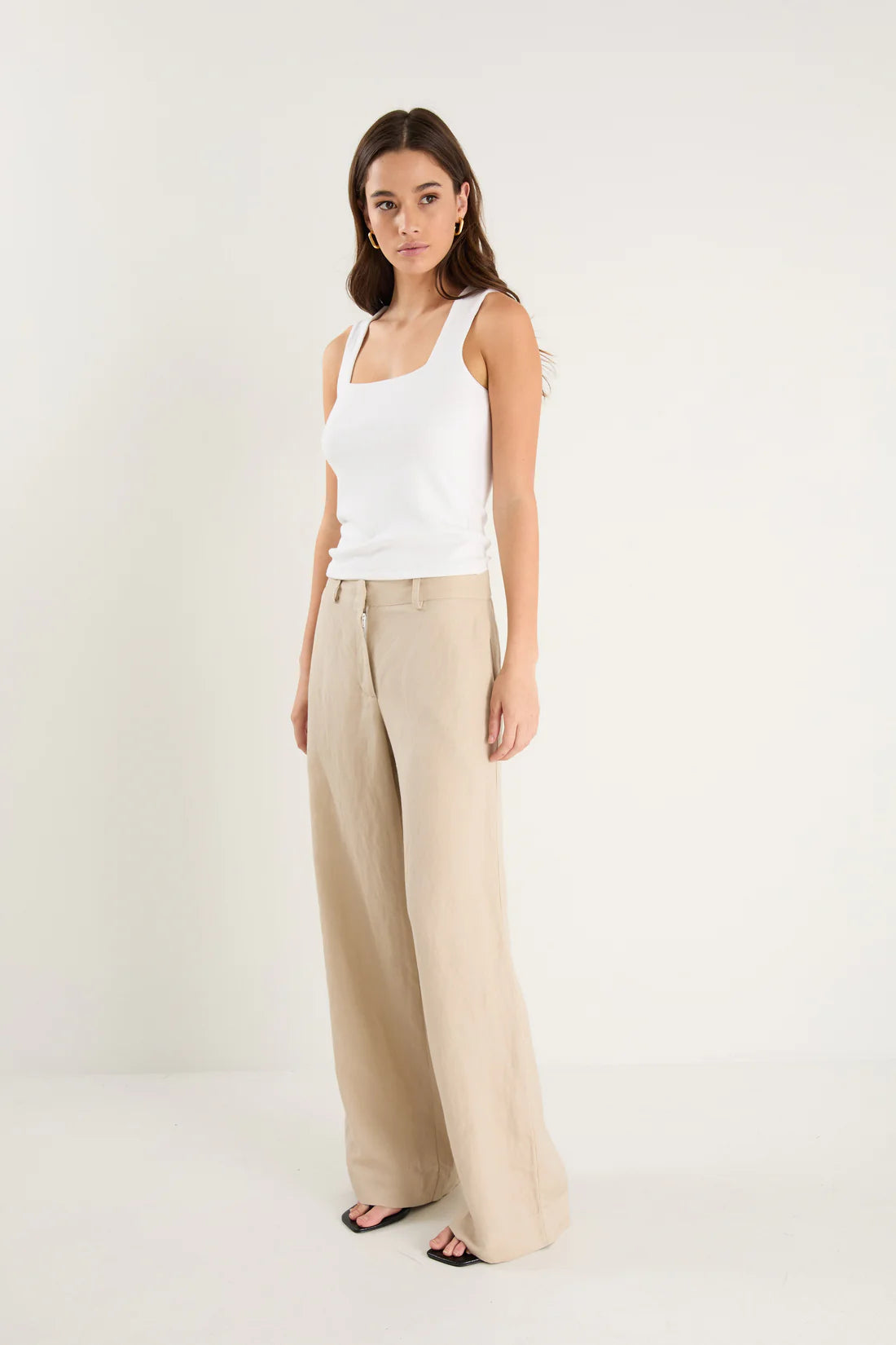 Shelter Linen Viscose Flat Front Wide Pants - Oat
