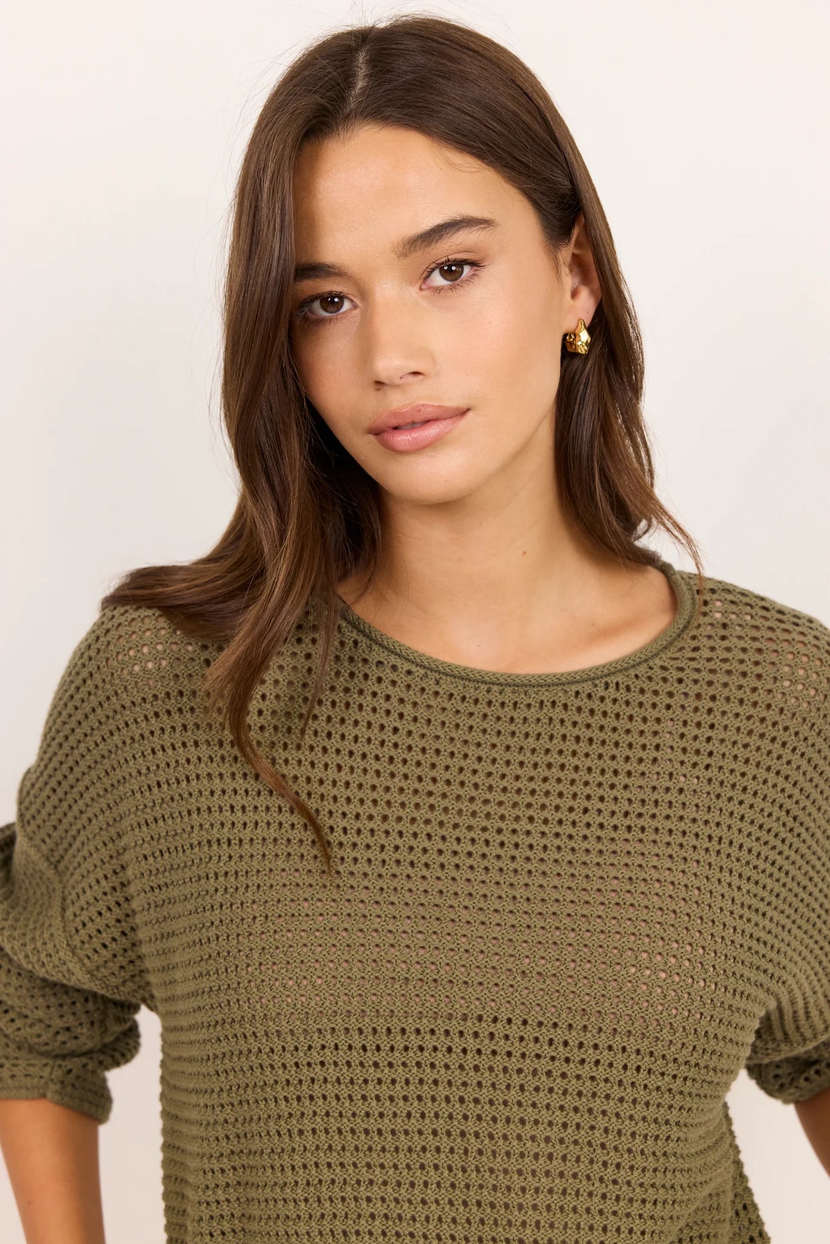 Dawn Light Khaki Crochet Knit Jumper