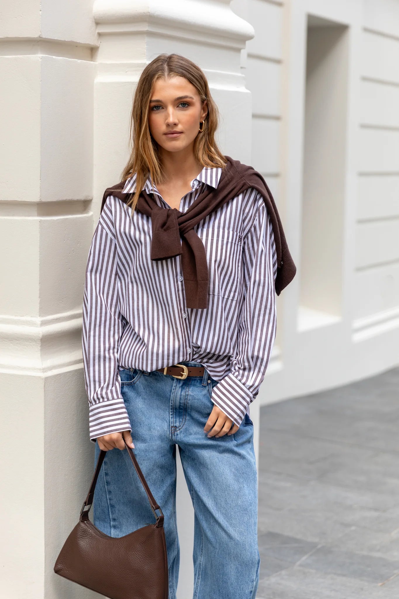 You Got This Chocolate Stripe Oversized Shirt