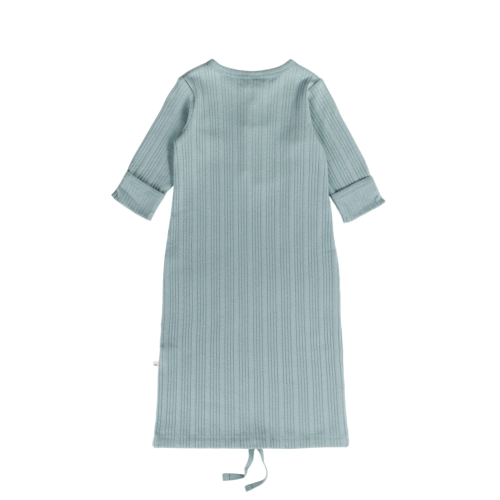 Woolbabe Merino/Organic Cotton Henley Drawstring Gown - Tide Marl