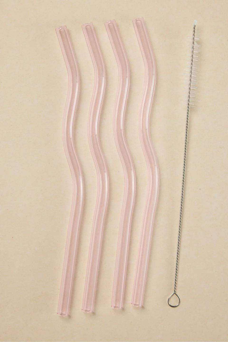 Pink Curvy Reuseable Pk 4 Glass Drinking Straws