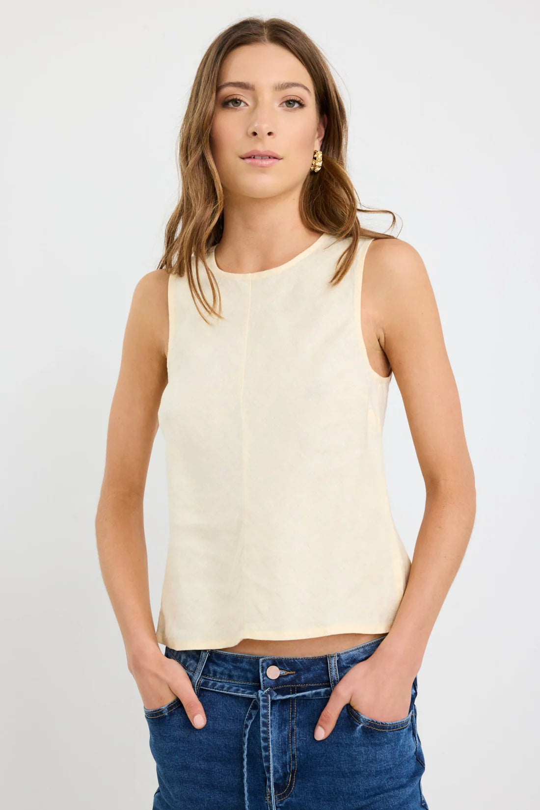 Shoreline Butter Linen Bias Sleeveless Shell Top- Butter