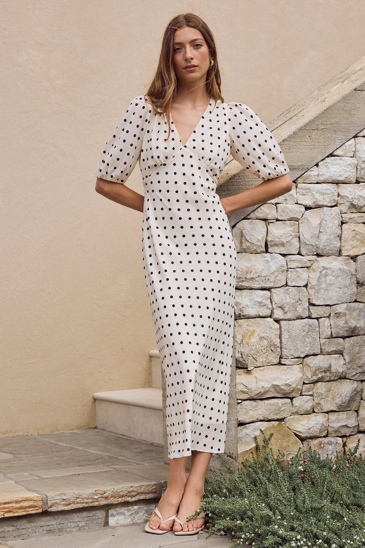 princess polly baby blue dress Self-Portrait Polka Dot Cotton Midi Dress - Cream main image 0