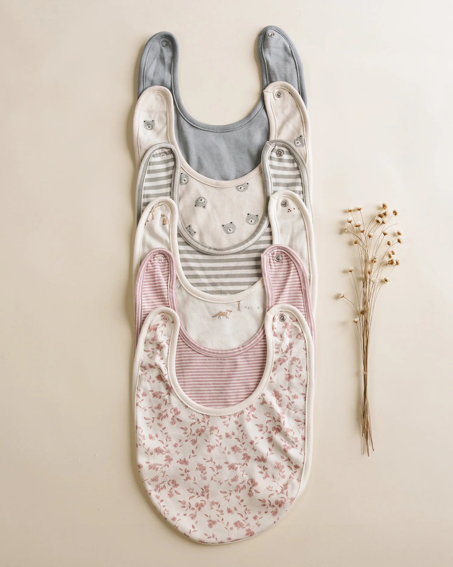 Jersey Snap Bib, 2 Pack || French Garden, Rose Micro Stripe