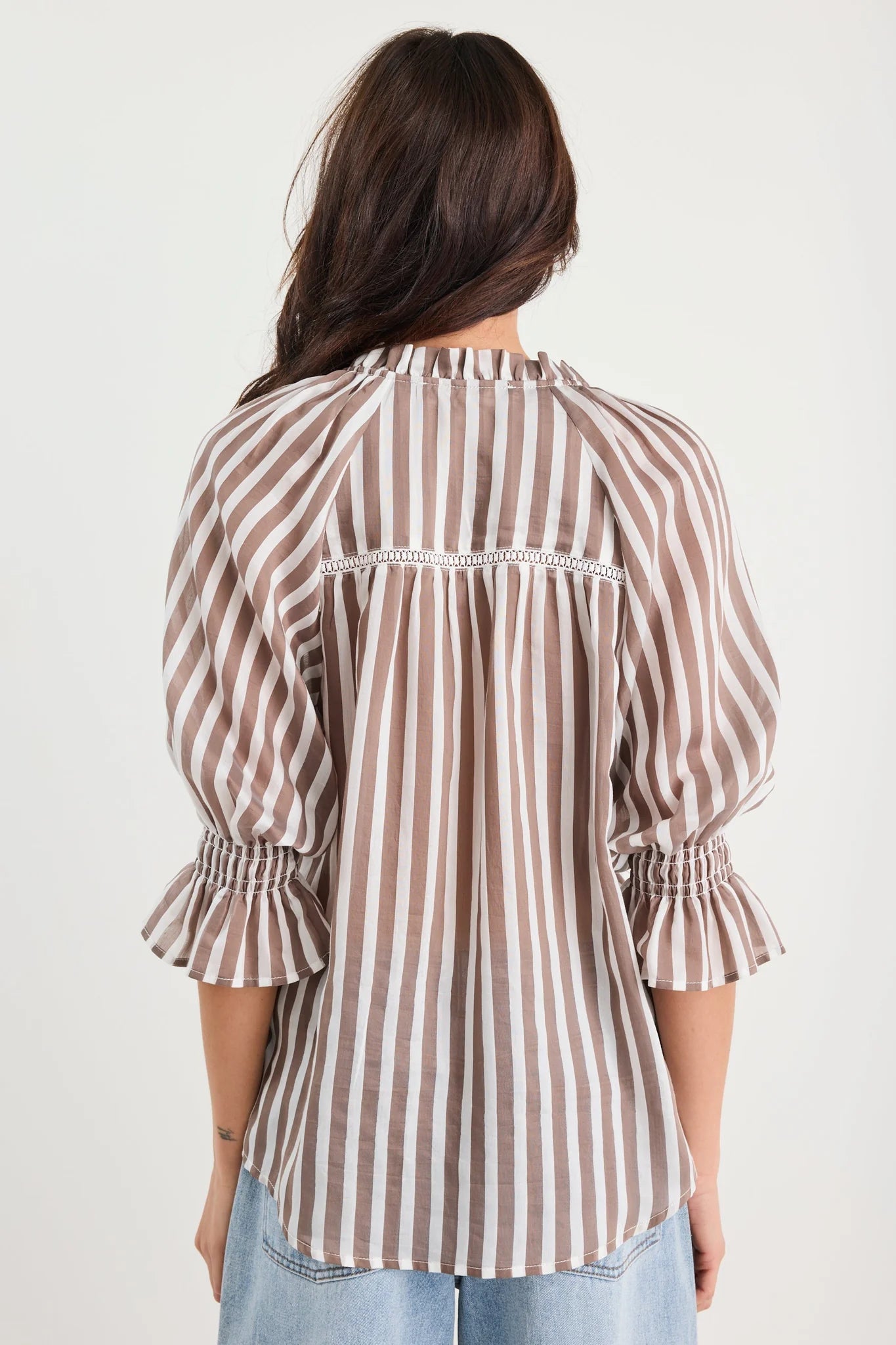 Noetic Chocolate Stripe Short Sleeve Blouse
