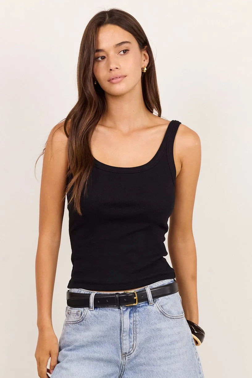 Pebble Black Rib Singlet Tank