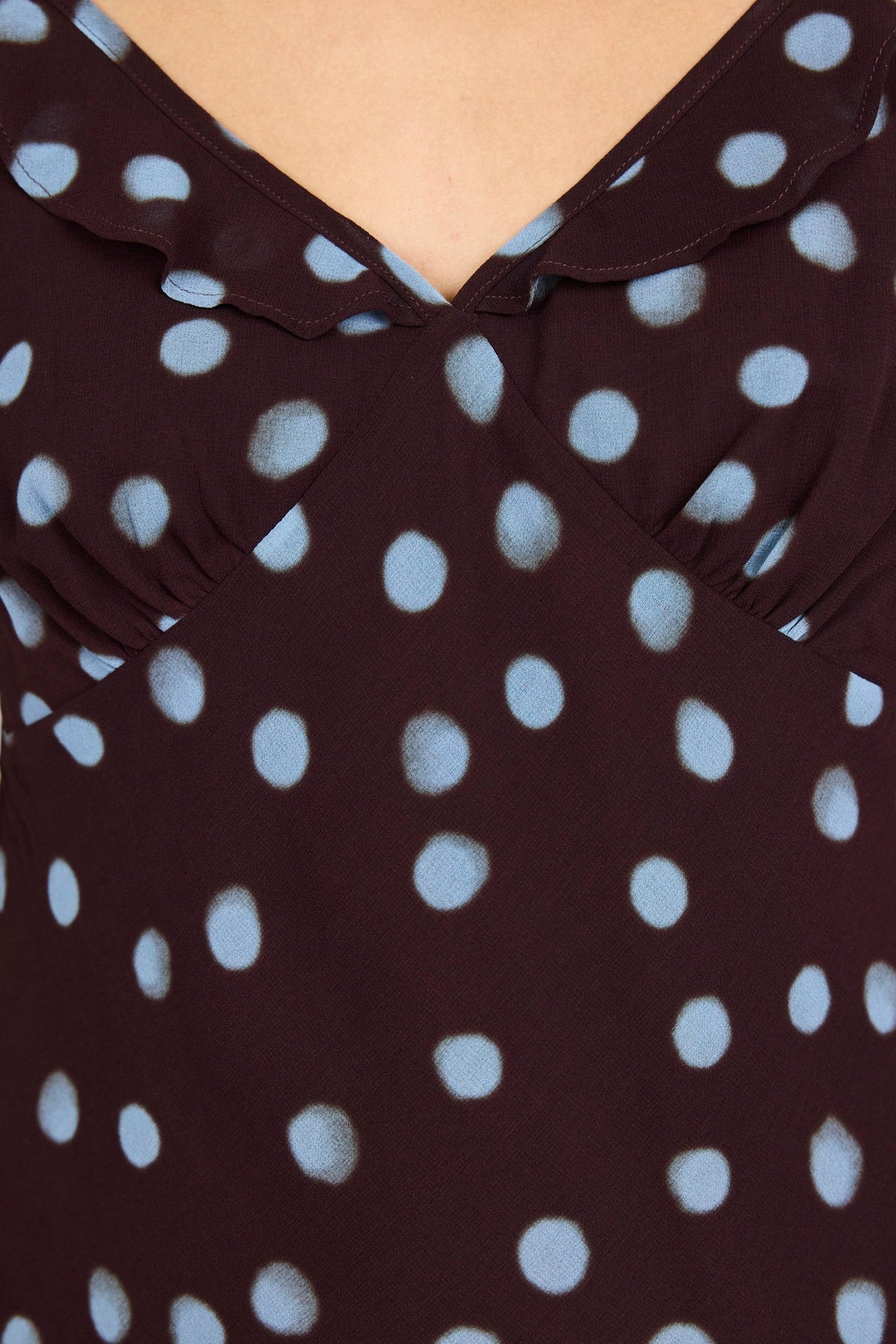 Crave Chocolate Blue Polka Dot Georgette Ruffle Neck Cami Top