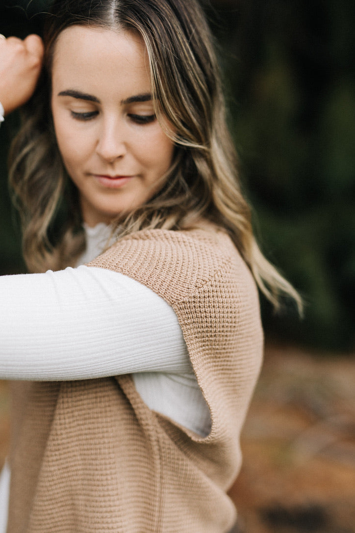 Waffle vest 100% merino - Camel