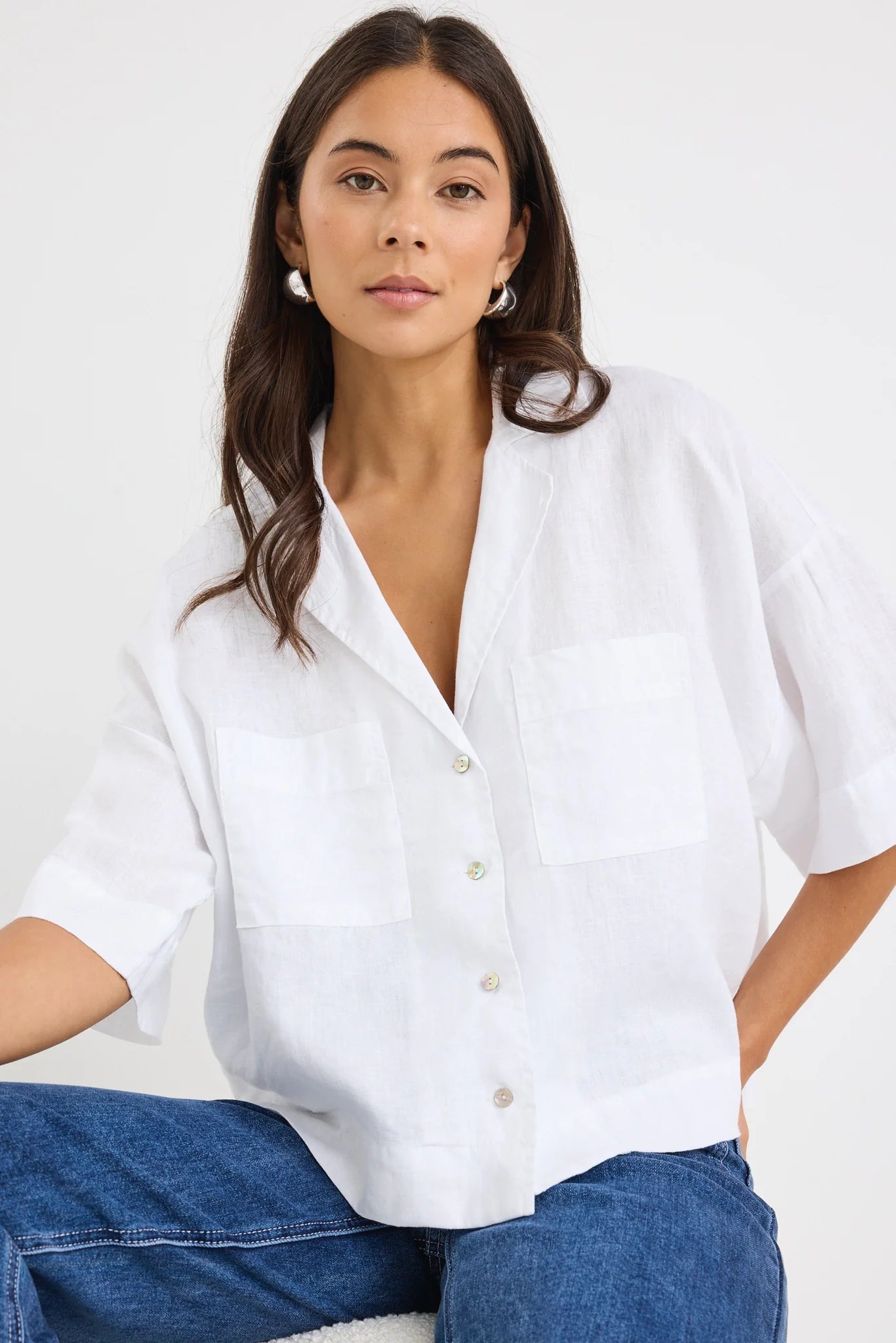 Meander White Linen Boxy Shirt