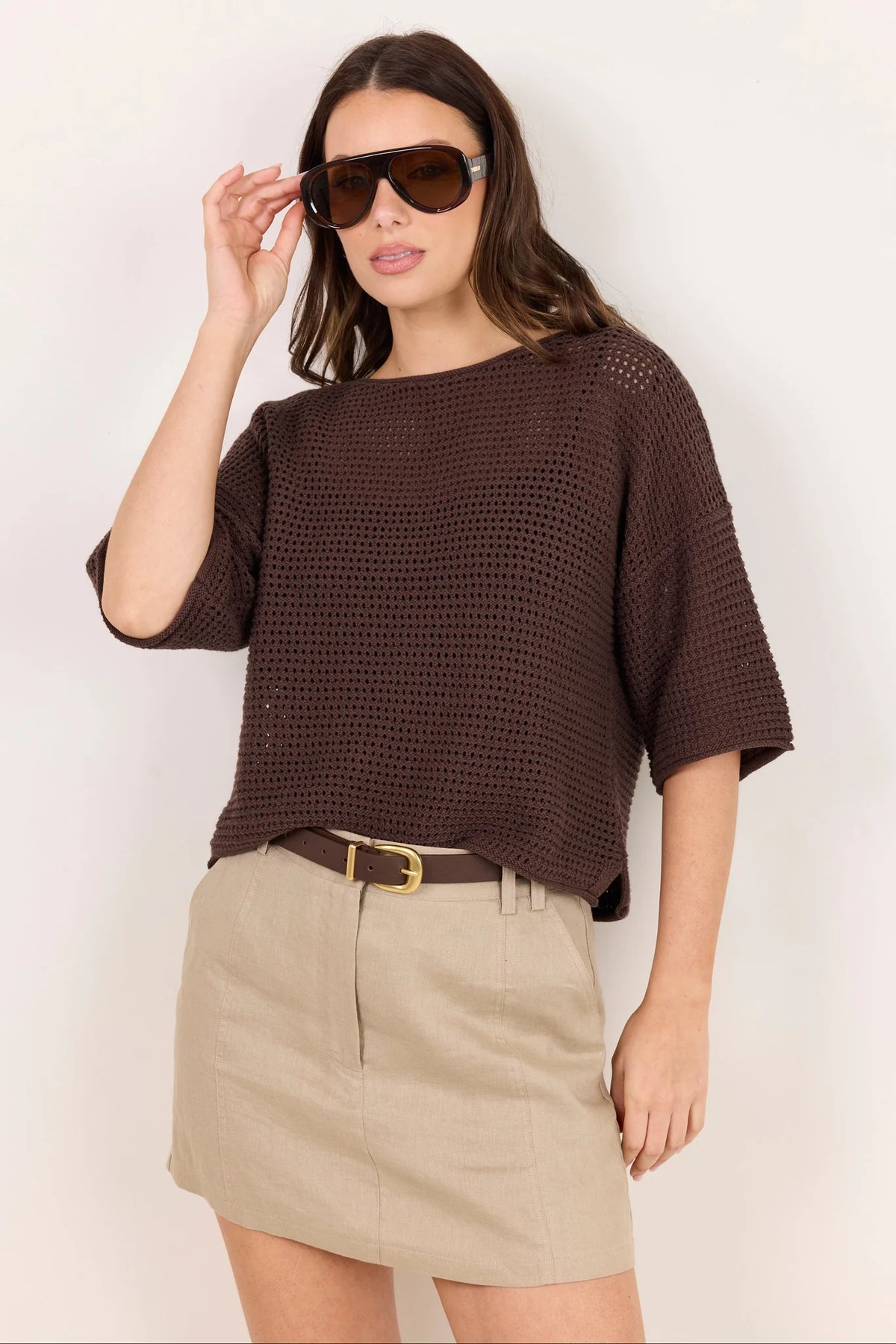 Sunrise Dark Chocolate SS Crochet Knit Top