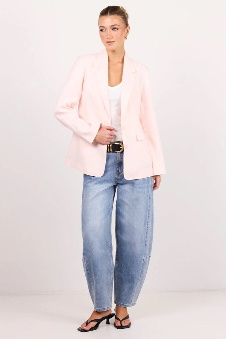 Diploma Soft Pink Linen Two Button Vent Sleeve Blazer