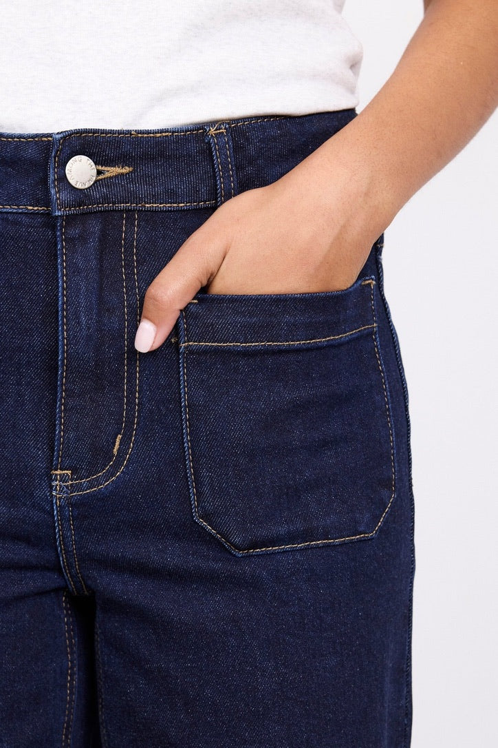 Zoey Indigo Petite High Rise Wide Leg Pocket Jean