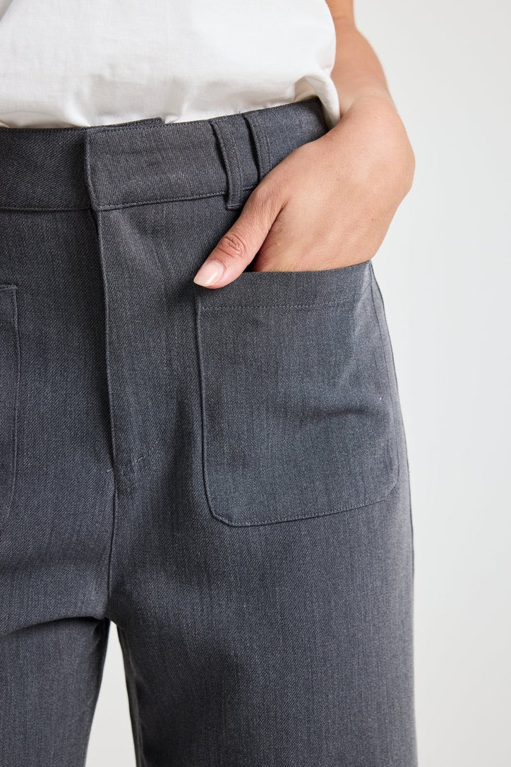 Zoey Charcoal Tailored High Rise Wide Leg Pocket Pants