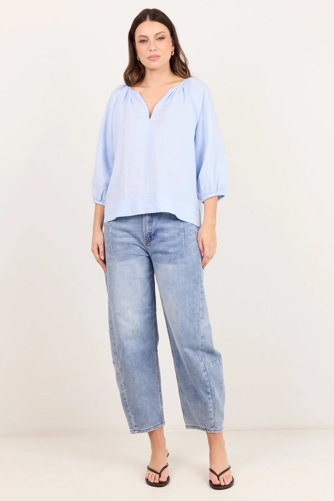 Revolutionary Ice Blue Linen Relaxed LS Top