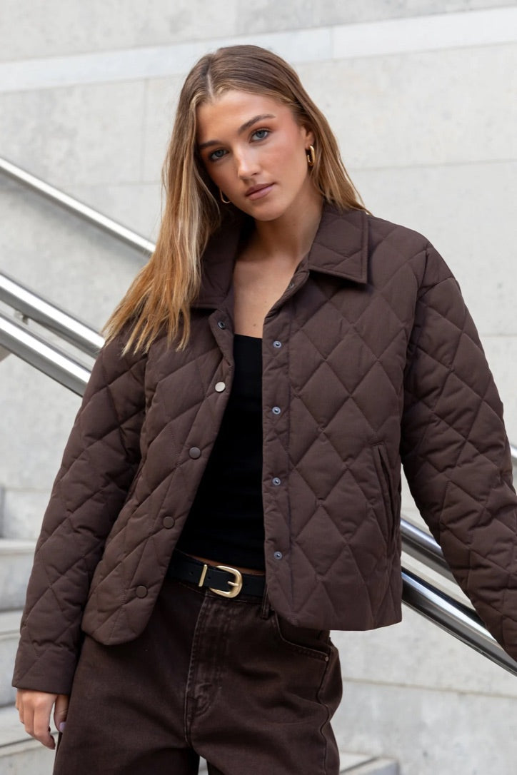 Absolute Chocolate Collared Quilted Jacket