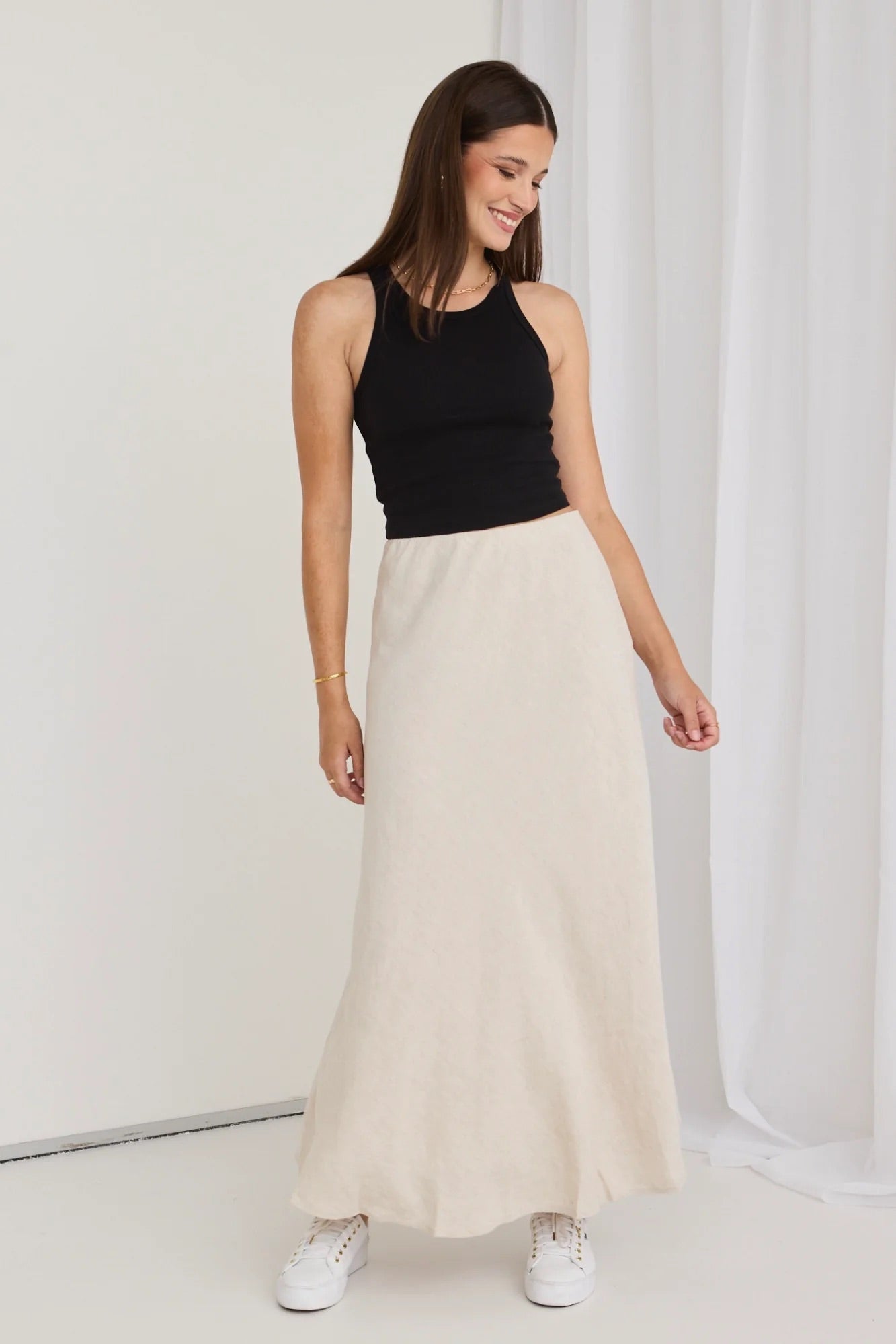 Lagos Natural Linen Floaty Bias Cut Maxi Skirt