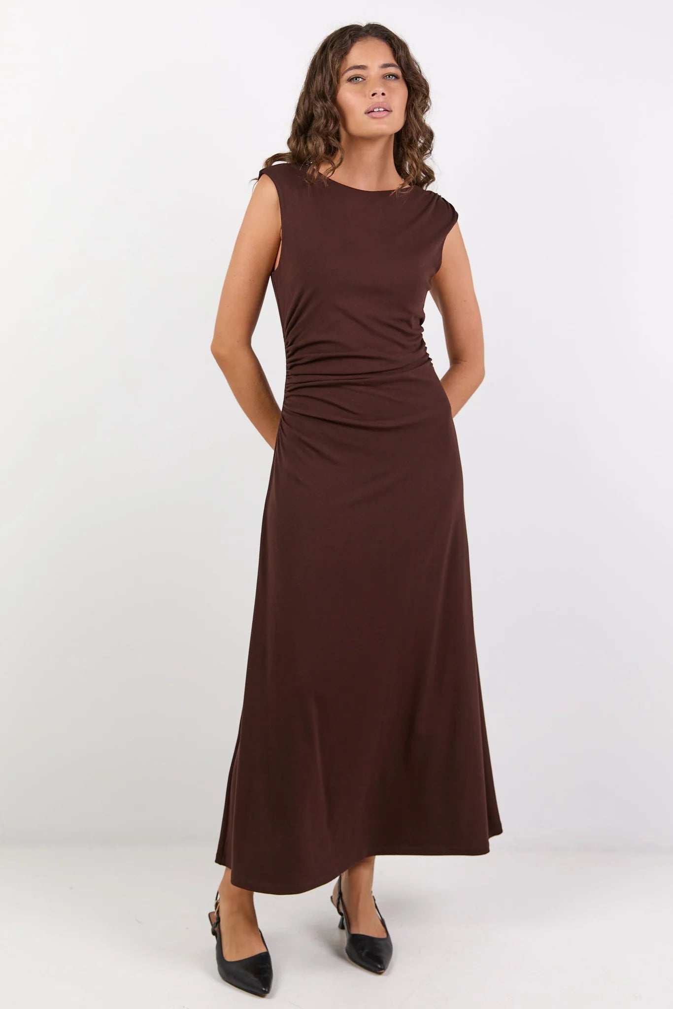 Envelope Chocolate Sleeveless Knit Maxi Dress - Chocolate
