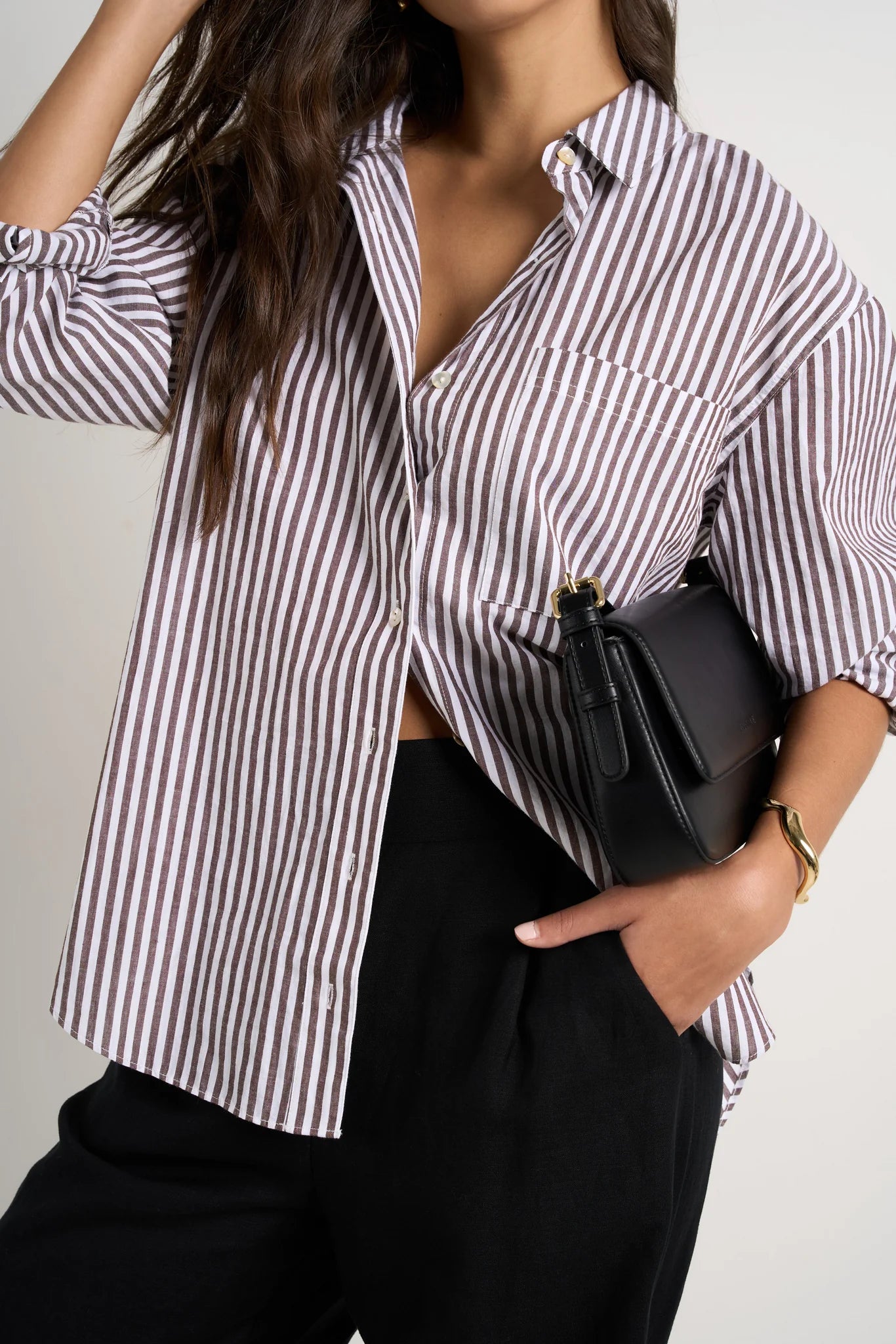 You Got This Chocolate Stripe Oversized Shirt