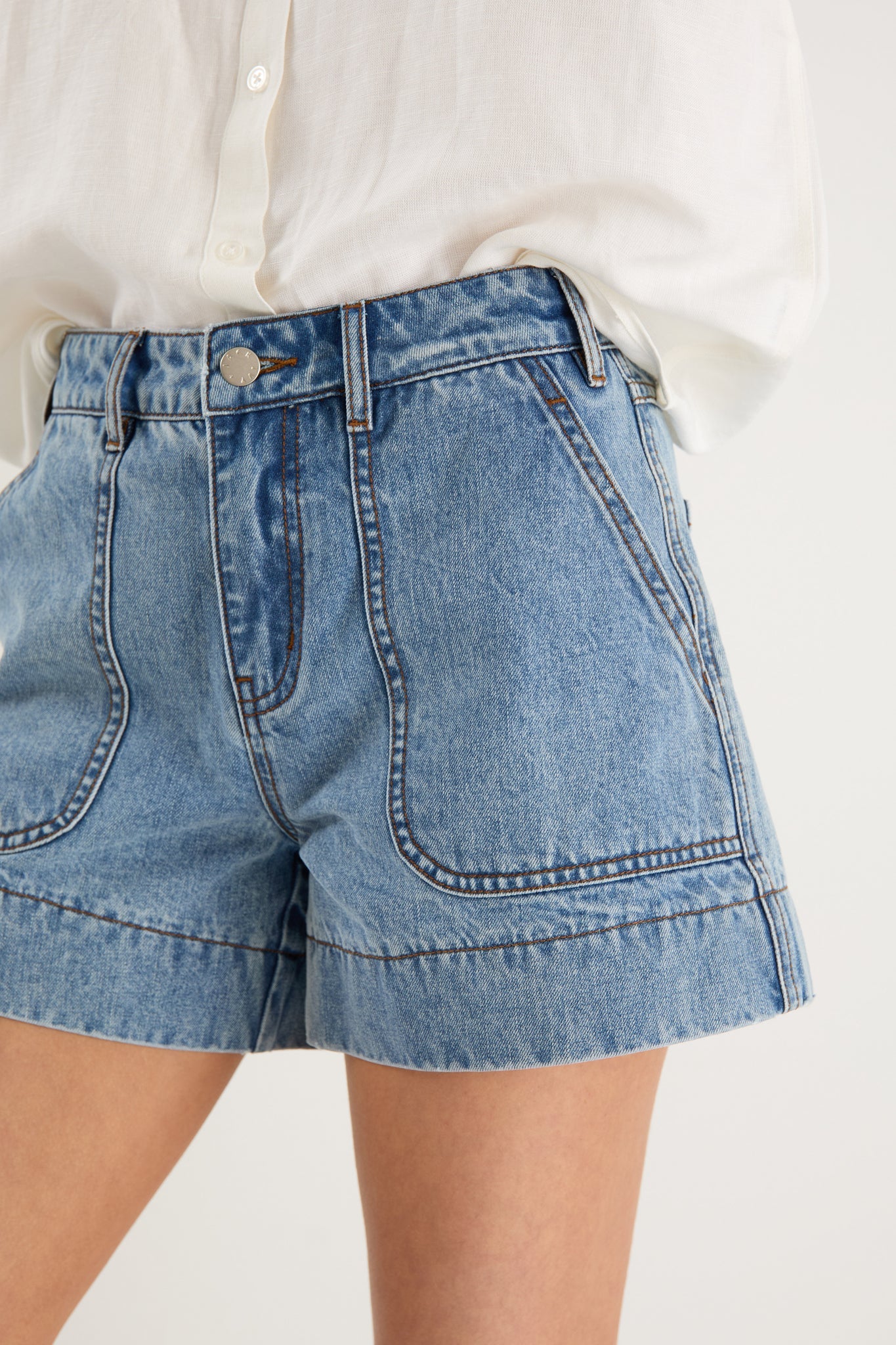 Kindly Mid Blue Pocket Front Denim Short