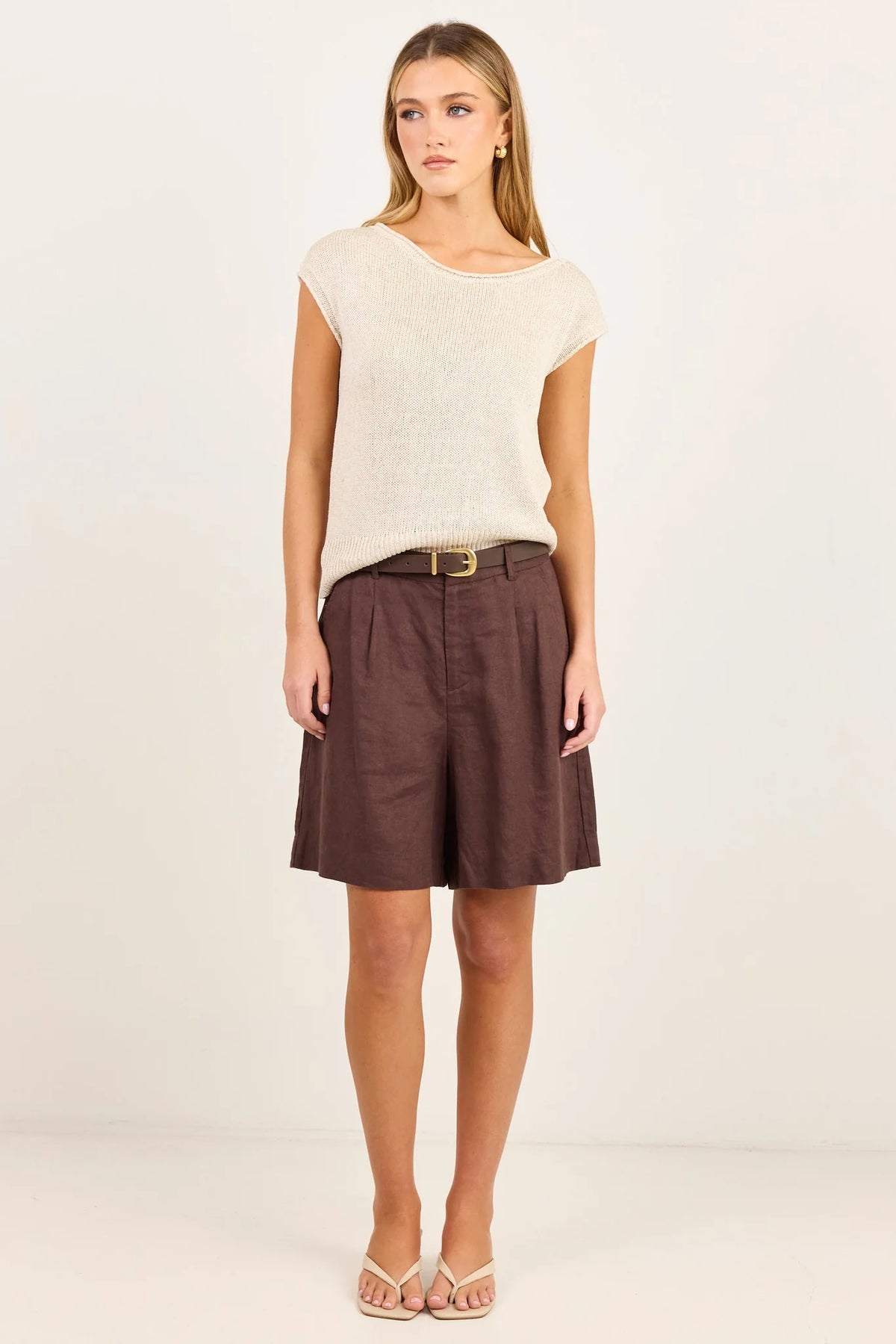 Literal Dark Chocolate Linen Pleat Front Shorts