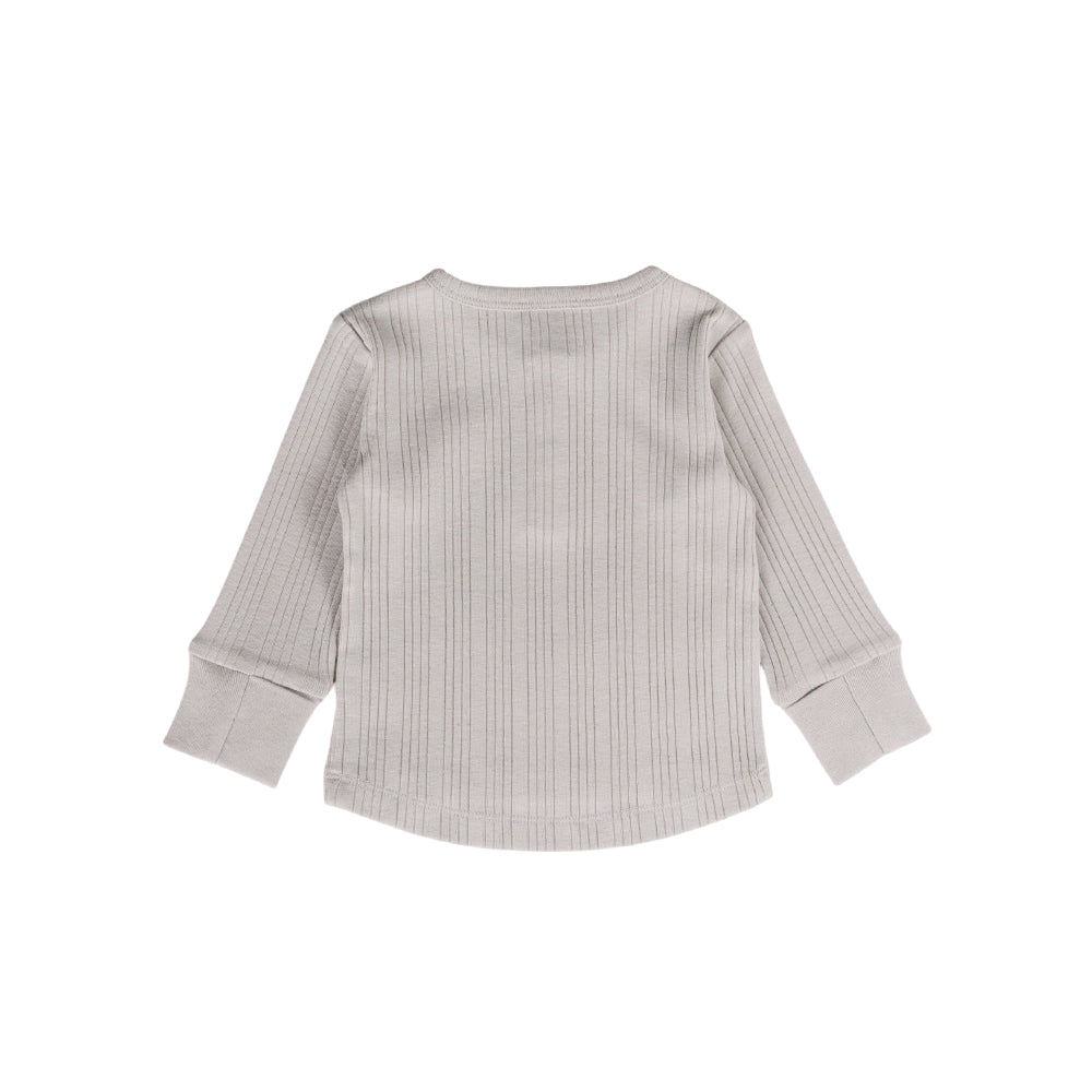 Woolbabe Merino/Organic Cotton Long Sleeve Henley Top - Pebble Marl