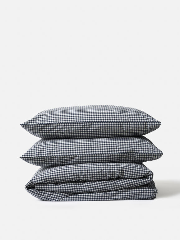 Gingham Organic Cotton Duvet Cover - Navy