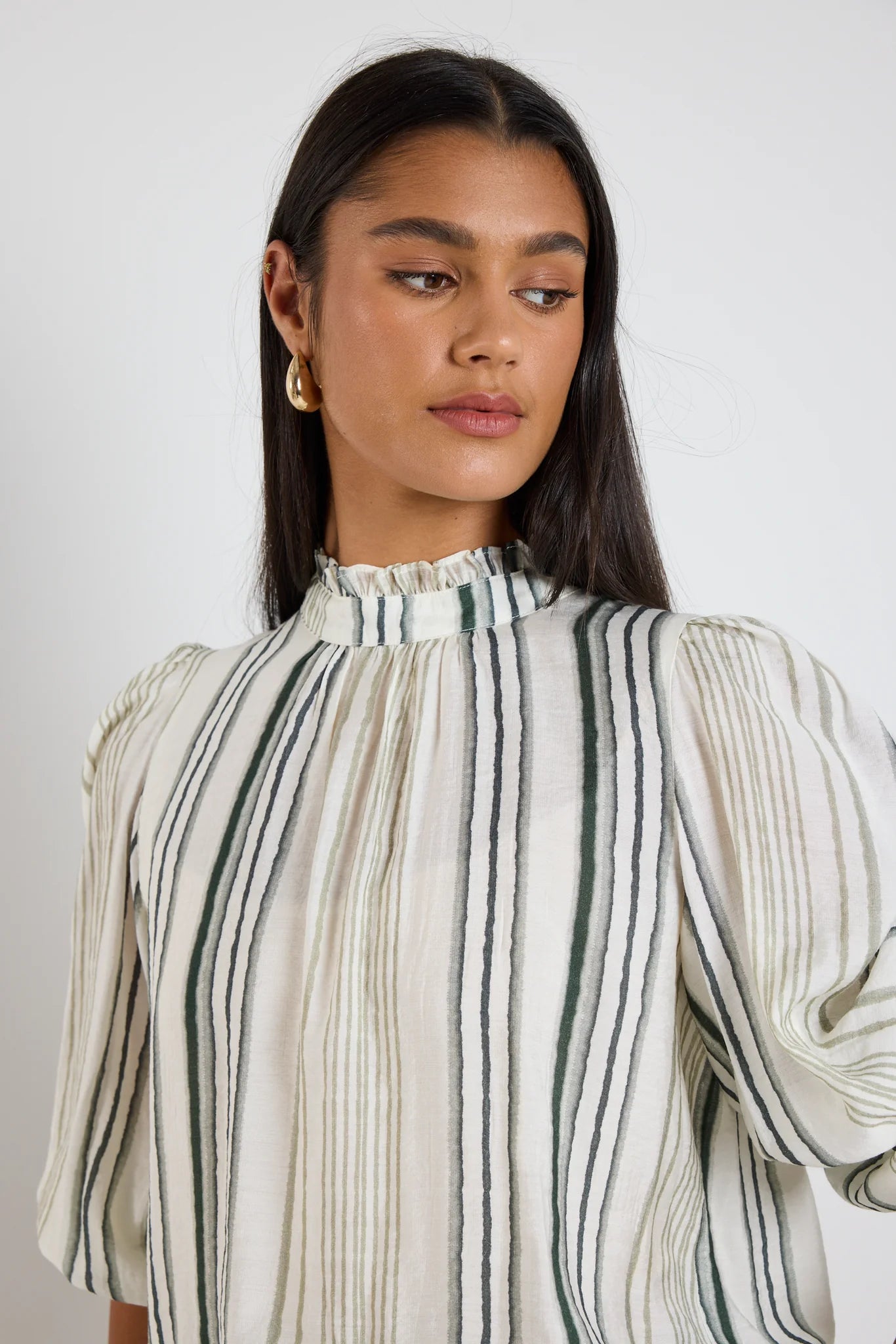 Poet Forest Stripe Long Sleeve High Neck Top