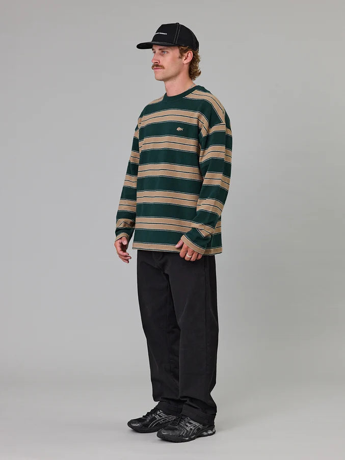 BAY LS TEE - GREEN STRIPE