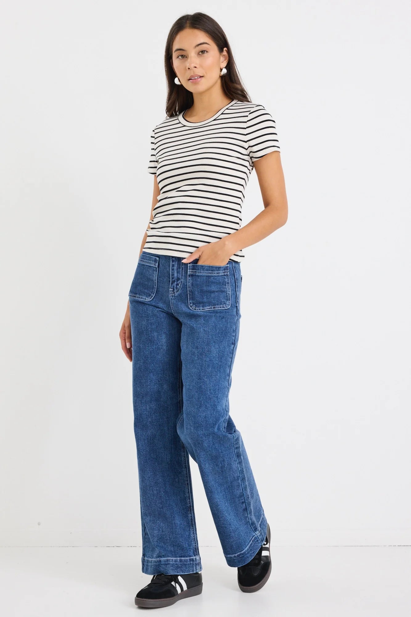 Study Black Ecru Stripe Rib Longer Baby Tee